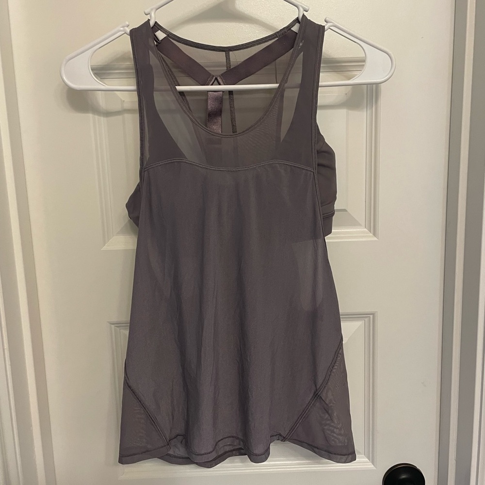 Lululemon purple mesh tank top with removable matching sports bra